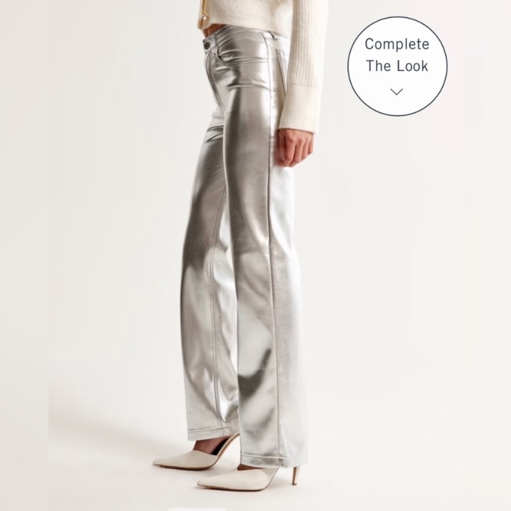 Abercrombie & Fitch Silver Curve Love Vegan Leather 90’s Straight Pant 32 / 14 - Picture 5 of 12